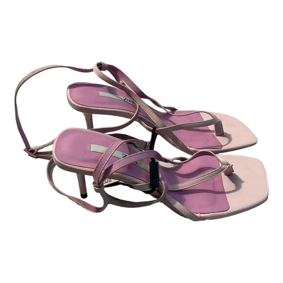 ZARA WOMENS SIZE 6 LILAC PURPLE STRAPPY FAUX LEATHER HEELED SANDALS SHOES - Picture 3 of 16